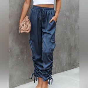 Moon Lover Satin Cargo Pants - Navy - Extra Large Mustard Seed